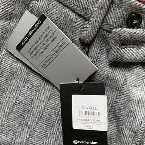 Avail London Charcoal Grey Herringbone Tweed Skinny Fit Suit Pants Men's Size 30